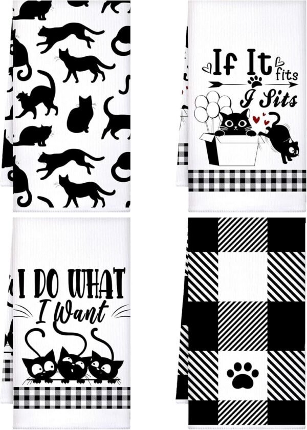 4 Pc Cat Kitchen Towel Set.