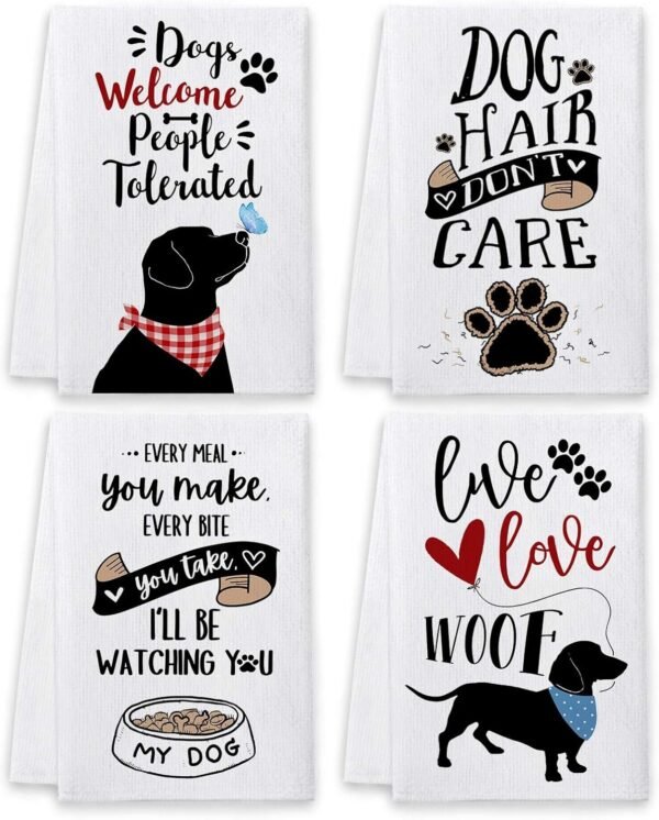 4 Pc Dog Kitchen Towel Set.